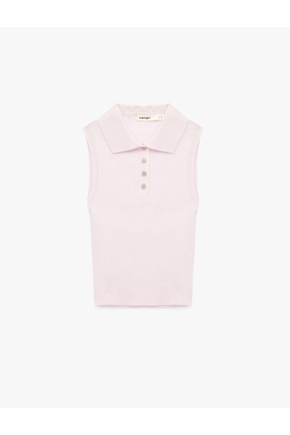 Koton Düğmeli Kolsuz Polo Yaka Triko Bluz Pembe 6sak30032ht Gül