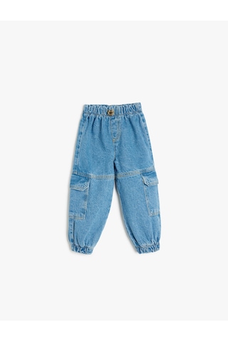 Koton Yüksek Bel Kargo Cepli Pamuklu Jogger Kot Pantolon Orta İndigo 5smg40009ad İndigo