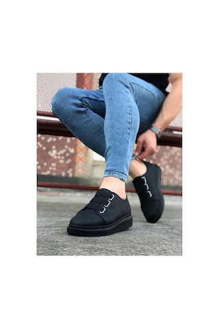 Mevese İtehe Cilt Erkek Bağcık Görünümlü Lastikli Günlük Sneaker Ayakkabı - Siyah