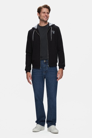 Ucla Hılgard Siyah Kapüşonlu Ve Fermuarlı Baskılı Standard Fit Erkek Sweatshirt Siyah
