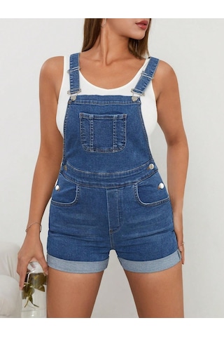 Kadın Denim Tulum Kot Salopet - Mavi