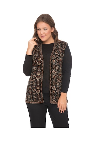 Uludağ Triko Kadın Çiçek Desen Kilim Yelek / Gümüş