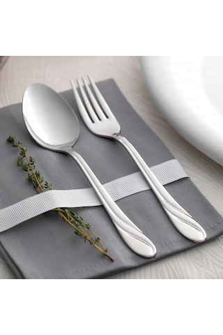 Nehir Safir Sade 12 Kişilik 60 Parça Çatal Kaşık Takımı Gri