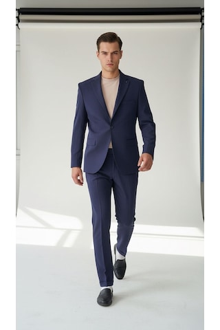 Erkek Lacivert Tek Düğme Slim Fit Takım Elbise - Şık Ofis Ve Davet Kombini Lacivert