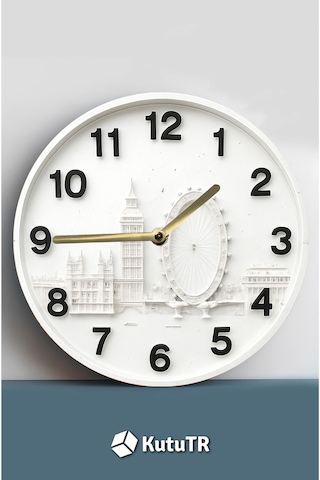 Londra Esintili Mdf Duvar Saati 3d Görünümlü 2d Hd Baskı 33 Cm Sdw280 Renkli