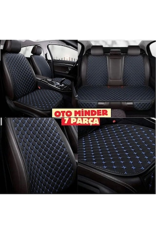 Araba Koltuk Deri Minderi 7'li Parça Ön Ve Arka Oturak Sırt Dayama Minder Siyah Mavi