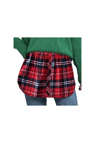 Fastbuy Kırmızı Kadın Mini Etek Gömlek - Ekose Katmanlama, Genişletici, Ayarlanabilir Rahat Moda Giyim Kırmızı