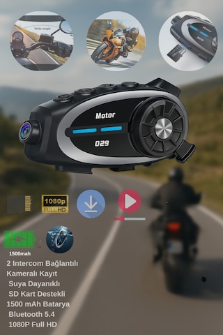 Kameralı Motosiklet Intercom 1080p Full Hd-1500 Mah Bt 5.4 Su Geçirmez Video Kayıt Özellikli Kameralı Motosiklet Intercom 1080p Full Hd-1500 Mah Bt 5.4 Su Geçirmez Video Kayıt Özellikli