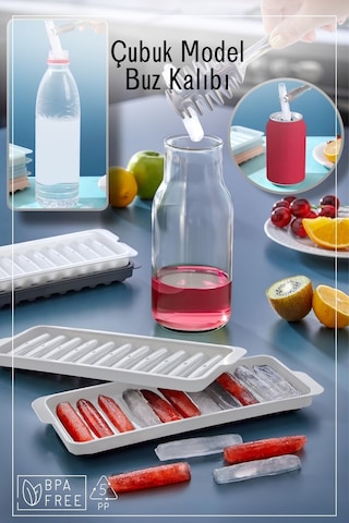 11 Bölmeli Çubuk Model Buz Kalıbı Buzluk 2'li Set - Beyaz Plastik Diğer
