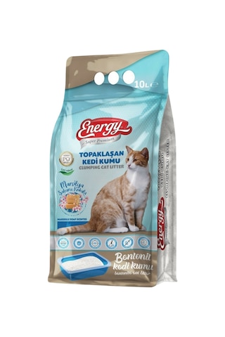 Energy Marsilya Sabunu Kokulu İnce Taneli Topaklaşan Bentonit Kedi Kumu 2 x 10 L