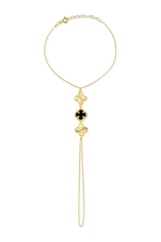 14k Altın Kaplamalı 925 Ayar Gümüş Granada Saray Yoncaları Şahmeran - Siyah Oniks 45104102 Altın