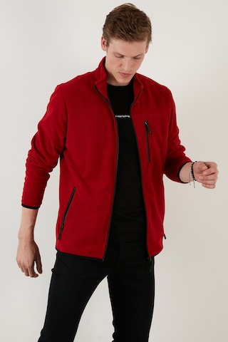 Buratti Slim Fit Fermuarlı Cepli Dik Yaka Polar Erkek Hırka 5906028 Bordo