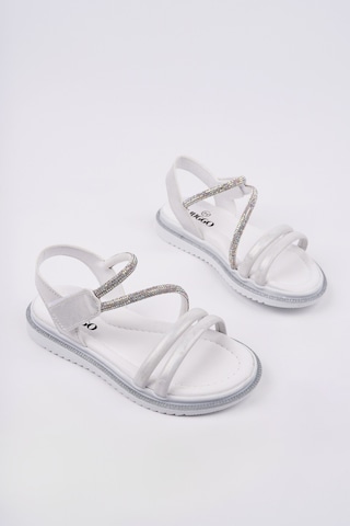 Muggo Mqueen Cırtlı Ve Simli Günlük Kız Çocuk Sandalet Beyaz