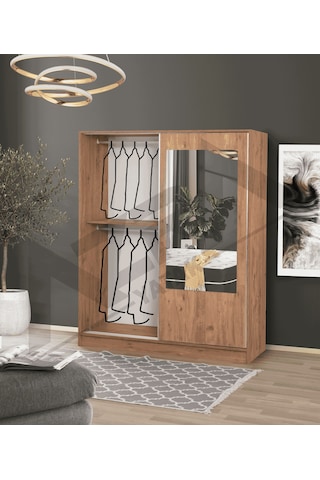 Azra Yatak Yağmur Sürgülü Askılıklı Raflı Atlantik Çam Gardırop - 160 Cm