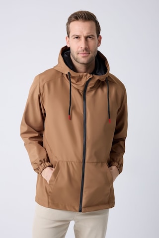 Freemen Erkek Taba Içi Astarlı Kanguru Cepli Su Ve Rüzgar Geçirmez Kapüşonlu Cepli Yağmurluk Taba