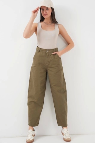Defymoda 6703 Yüksek Bel Kot Pantolon - Haki Haki