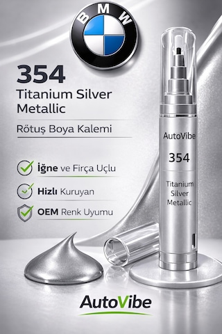 Bmw Rötuş Boyası Ve Rötuş Çeliği Seti Kalemi 354 Titanium Silver Metallic Titanyum Gümüş Metalik