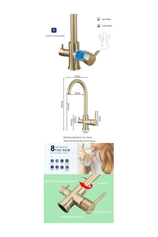 Mutfak Evye Bataryası Dual Flow Su Arıtma Çıkışlı Spiralli Fiskiyeli Ithal Mat Gold Evye