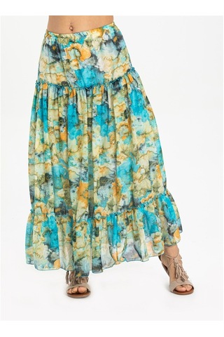 Vual Nesrin Uzun Etek Turkuaz Trkz
