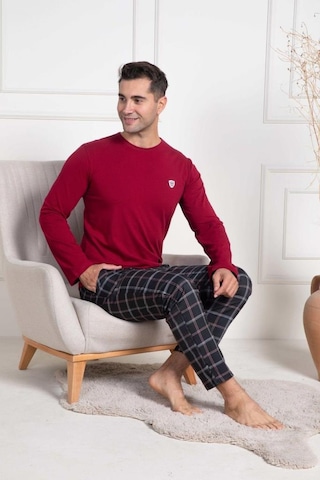Mecit Pijama Mecit 3050 Erkek Bordo Ekoseli Büyük Beden Pijama Takımı Bordo
