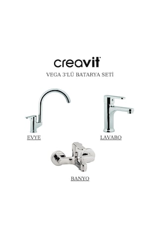 Creavit Vega Lavabo Banyo Eviye Bataryası 3'lü Set VG1840-VG2840-VG8640 Krom