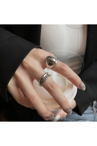 925 Ayar Gümüş Oval Bohem Tarz Ayarlanabilir Yüzük