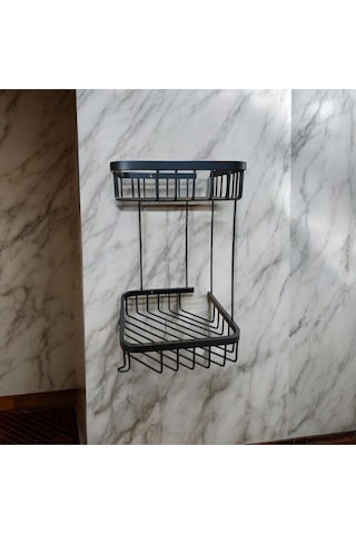 İsaoğlu Yapı Siyah Şampuanlık Pirinç Malzeme Banyo Köşelik Paslanmaz Mat Siyah Siyah