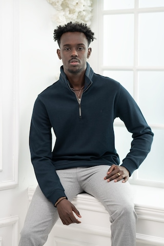 San&Fa Regular Fit Biyeli Fermuarlı Dik Yaka Armürlü Pamuklu Sweatshirt Lacivert