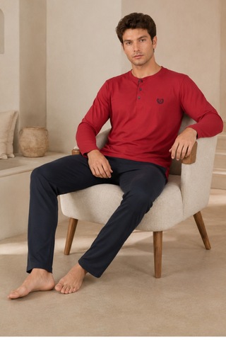 Loule Erkek Bordo %100 Pamuk Penye Uzun Kollu Pijama Takımı