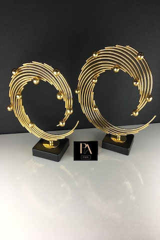Gold 2'li Ofis Metal Aksesuar Biblo Ev Salon Dekorasyon Obje