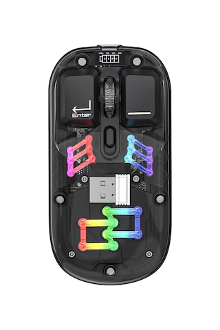 Mufunye Şeffaf Kablosuz Çift Modlu Rgb Aydınlatmalı Fare - 1600dpı, 400mah Pil, Sessiz Tuşlar H118