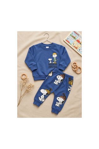 Omeca Concept Snoopy Baskılı Bebek Erkek 2 Li Sweatshirt Eşofman Takımı Lacivert