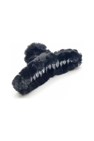 Siyah Kürklü Soft Yumuşak Peluş Mandal Toka, Saç Tokası, Saç Aksesuarı
