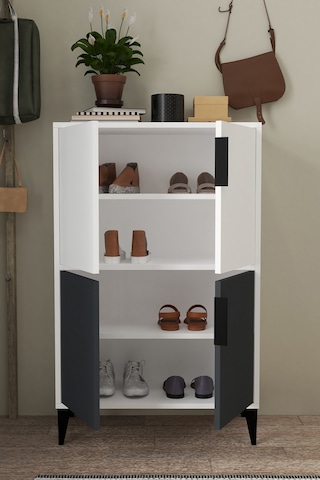 1402 Ada Ayakkabılık 4 Raflı 4 Kapaklı Çok Amaçlı Dolap Kiler Antrasit Beyaz Antrasit - Beyaz