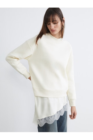 Lcw Vision Bej Dantel Detaylı Oversize Kadın Kalın Sweatshirt
