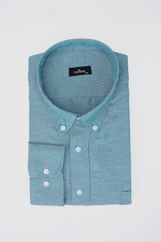 Tudors Büyük Beden Oxford Doku Yaka Düğmeli Cepli Nakışlı Petrol Erkek Gömlek-30425-petrol Petrol