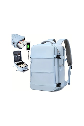 Cordial Mavi Kadınlar İçin Moda Sırt Çantası 15.6 İnç Dizüstü Bilgisayar Ve Ayakkabı Bölmeli Seyahat Çantası MAvi