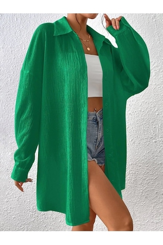 Know Kadın Yeşil Oversize Uzun Gömlek Yeşil