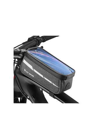 West Biking 7'' Bisiklet Cep Telefonu Gidon Çantası Siyah Gri Gri - Siyah