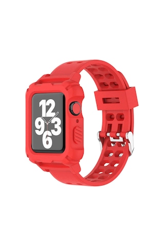 Wozlo Apple Uyumlu Watch 1, 2, 3, 4, 5, 6, 7, 8, Se Kasa Koruma 42/44/45mm Spor Kordon Kayış - Kırmızı