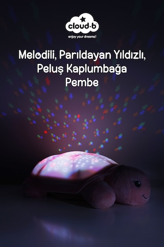Cloud-b Melodili Parıldayan Yıldızlı Peluş Kaplumbağa 29,5x20x10,5 Cm Pembe