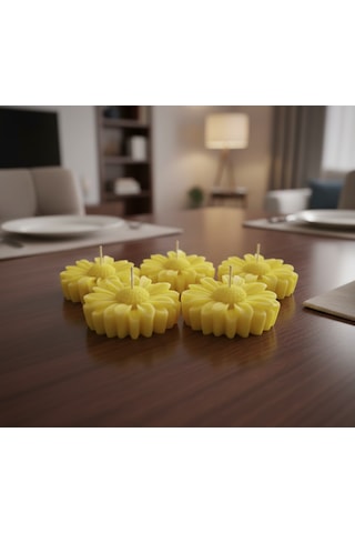 Artepieza 5'li Set Papatya Figürlü Soya Wax Mum-sarı Papatya Tasarımlı 5'li Mum Seti 5 1 Cm Açık Sarı
