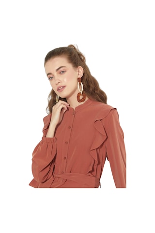 Kayra Farbalalı Katlı Elbise Kay.vv-a23-93005 Kiremit