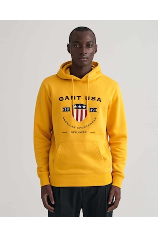 Gant Erkek Kapşonlu Sweatshirt Yandan Cepli Sarı