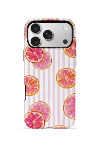 Apple iPhone Uyumlu 17 Pro Max Vorian Çift Katmanlı Magsafe Kılıf Pink Grapefruit Garden