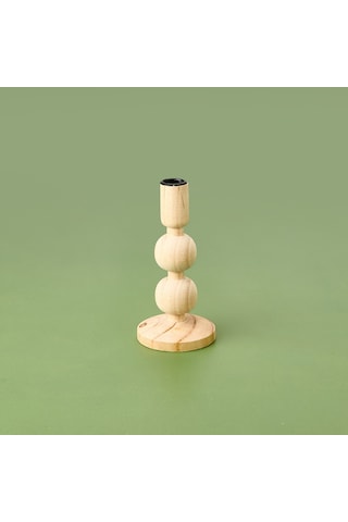 Kpmm Konik Ahşap Şamdan - Krem - 9,5x9,5x17,5 Cm Renkli
