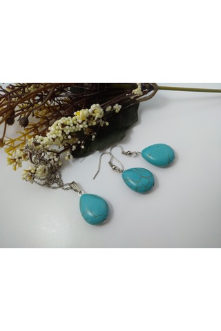 Turkuaz Firuze Taşı Kolye/Küpe Set – Doğaltaş Kolye ve Küpe Tak N11.8658