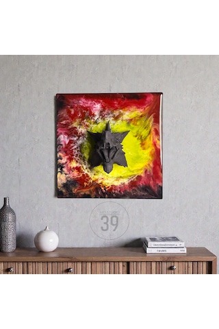 3d Ejderha Kafası Kırmızı Epoksi Duvar Tablosu, El Yapımı Heykelsi Sanat Eseri, 35x35 Cm, Modern & Statement Tasarım 35 x 35 CM