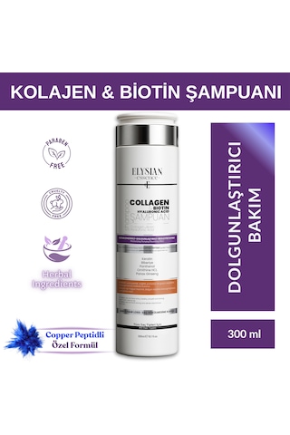 Elysian Essence Kolajen Collagen & Biotin & Hyaluronic Acid Şampuanı Copper Peptidli Nemlendirici, Dolgunlaştırıcı, Besleyici Bakım 300 Ml Tüm Saç Tipleri