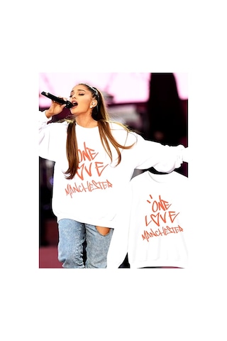 Ariana Grande One Love Manchester Kapşonlu Hoodie Beyaz